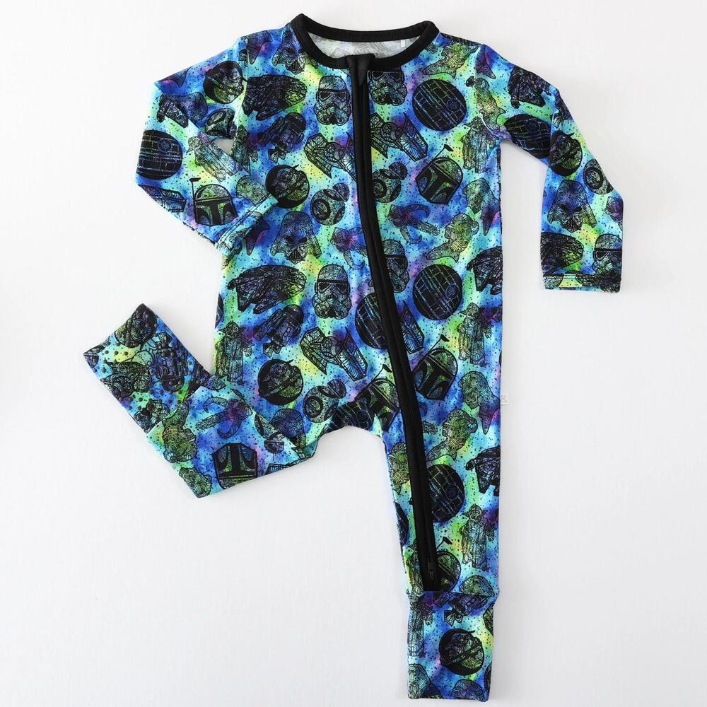 NEW CHARLIES PROJECT boy's galaxy wars bamboo romper in blue